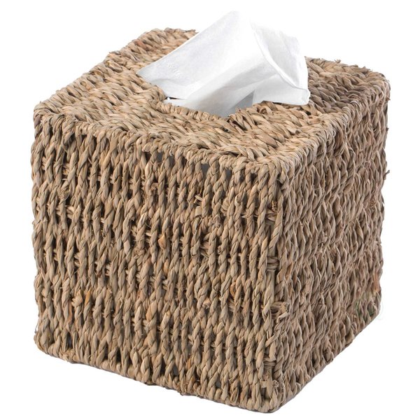 Vintiquewise Natural Woven Seagrass Wicker Square Tissue Box Cover Holder QI003714.SQ